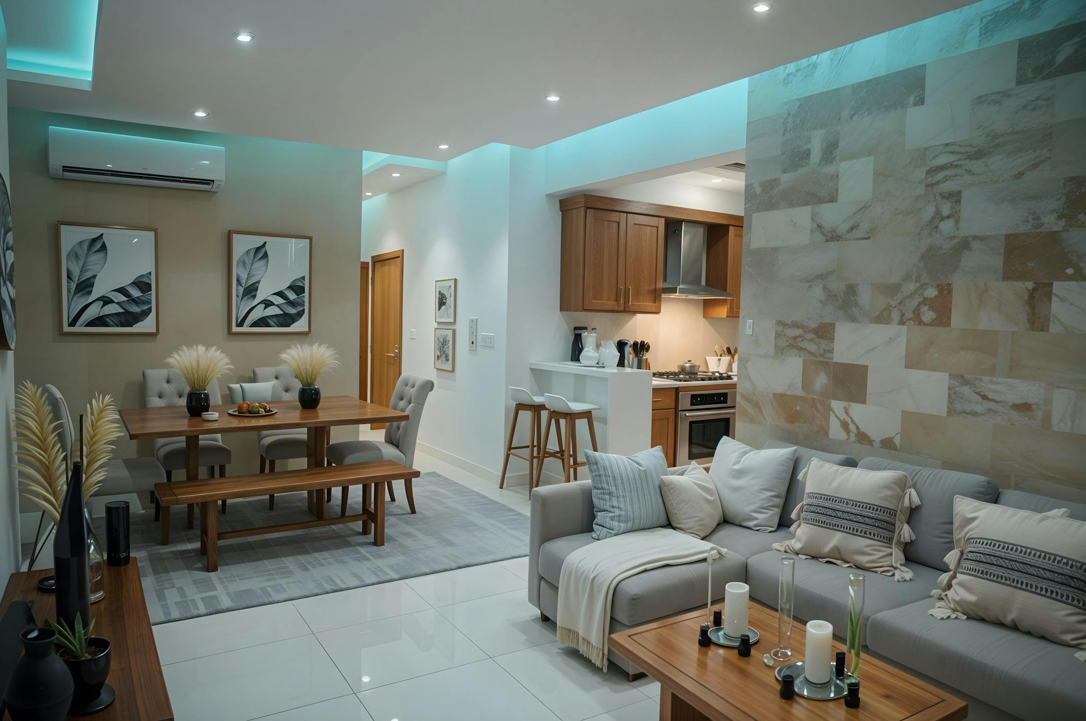 Open plan interior suitable for air conditioning